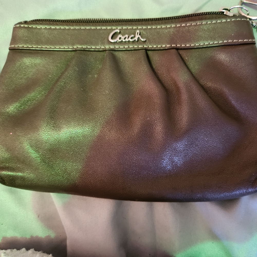 coach brown leather clutch/makeup bag